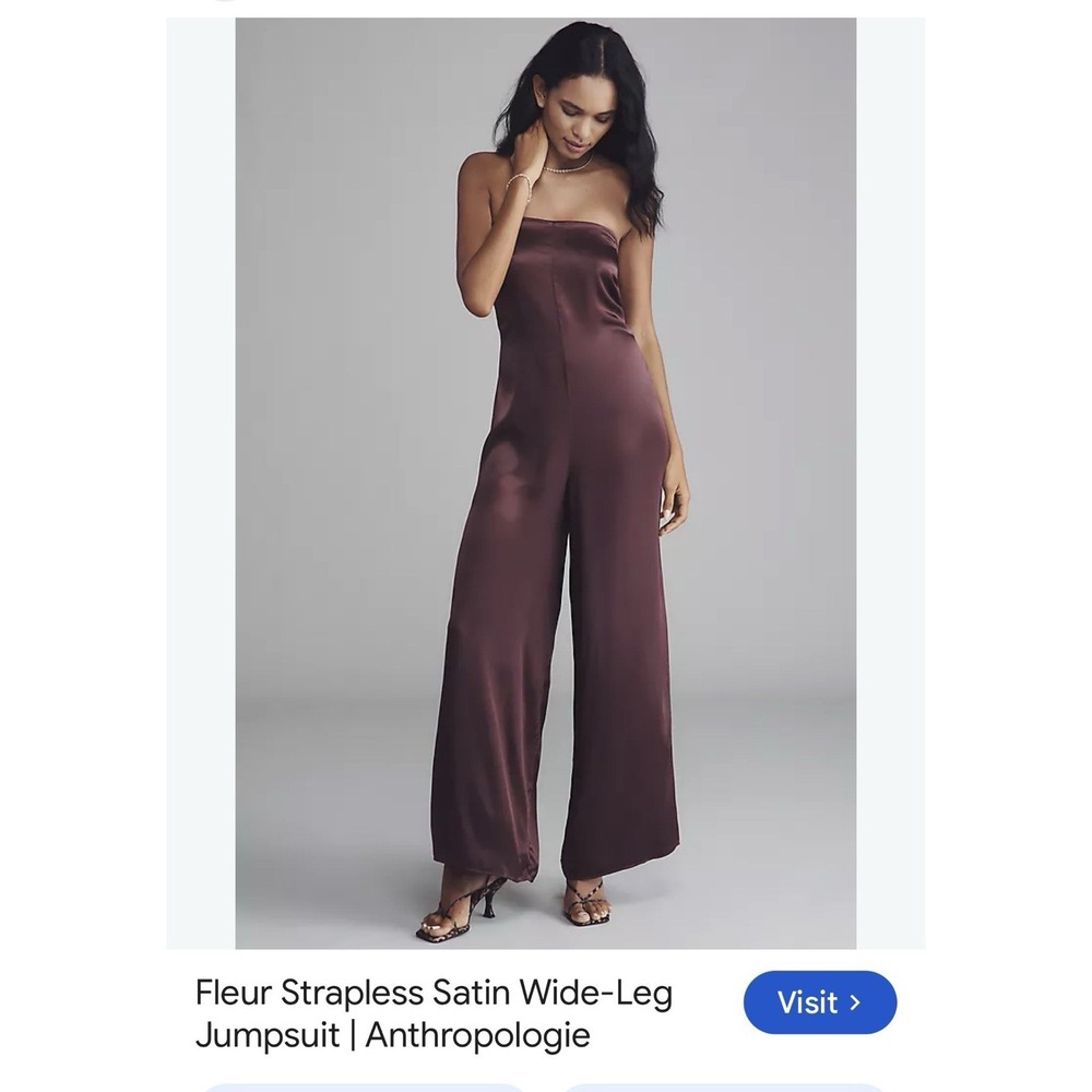 Fleur Strapless Satin Anthropologie Pant Suit Sz Lg